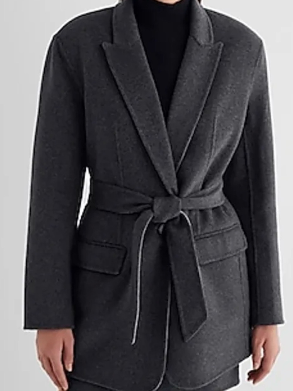Express Charcoal Gray Belted Wool Blazer